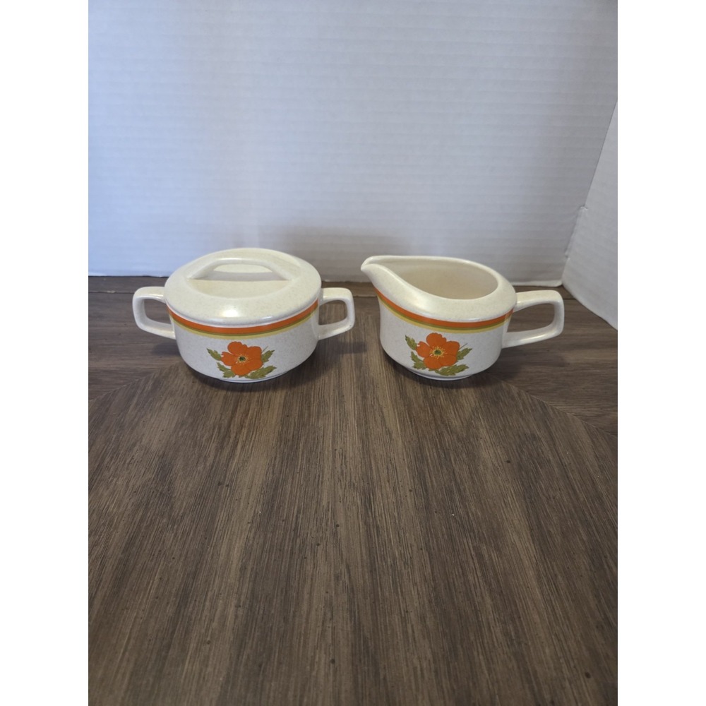 Lenox Temper-Ware Fire Flower Floral Creamer & Lidded Sugar Bowl Set vintage